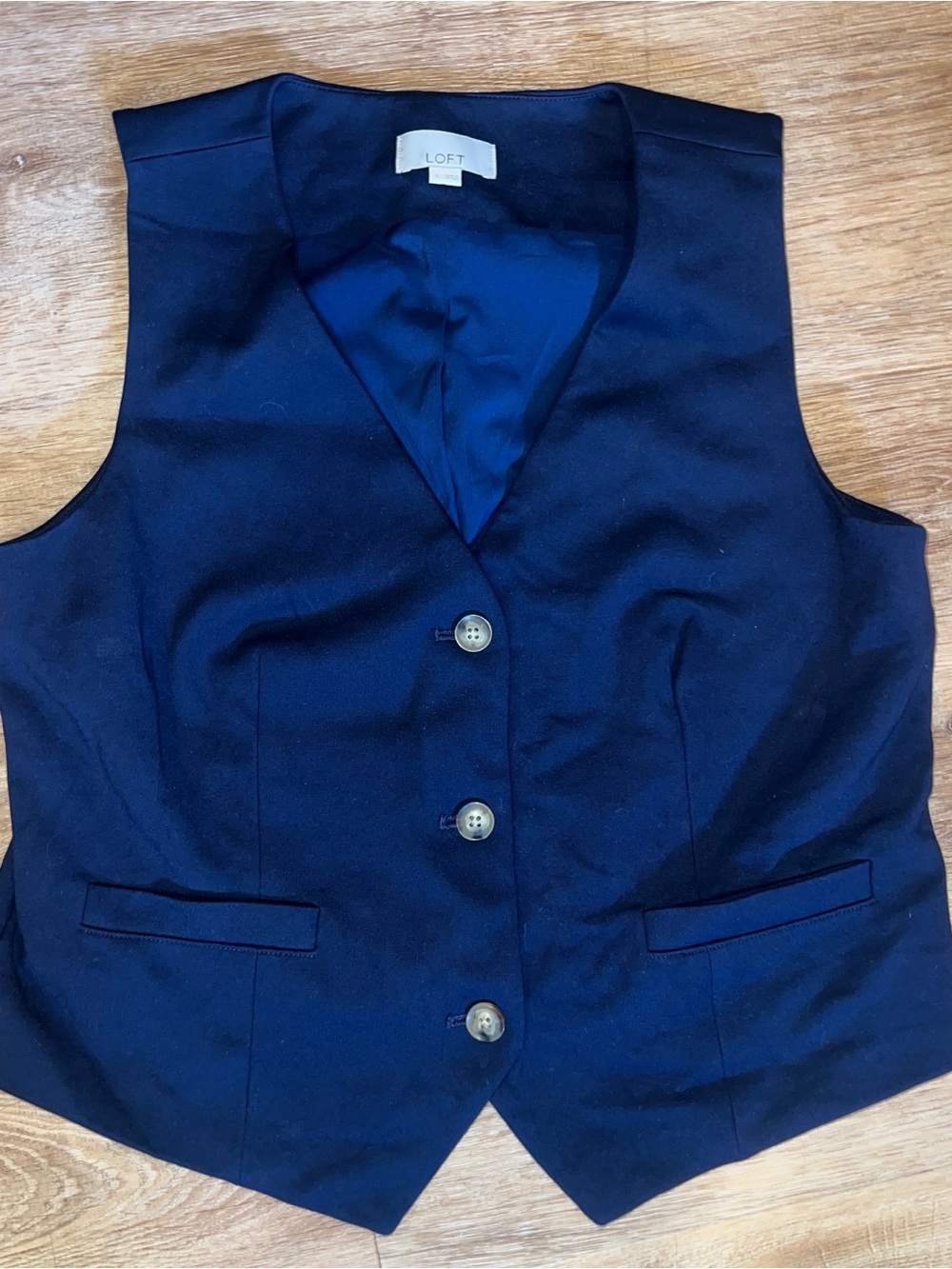 LOFT Navy Button-Front Vest, Women’s Small